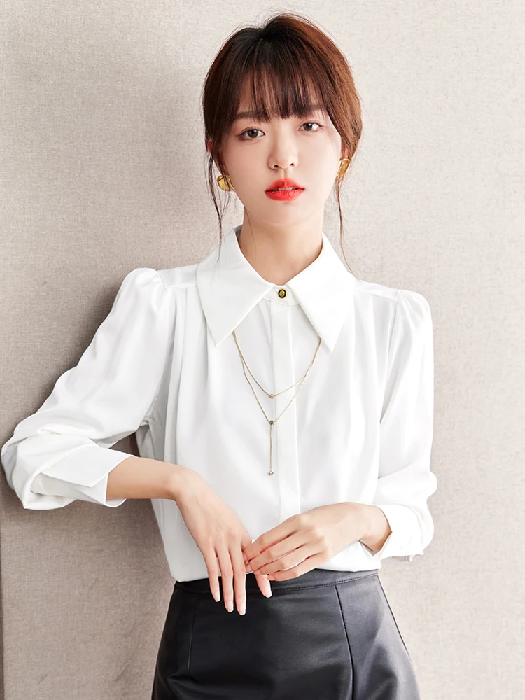 Long Sleeve Blouse Tops Women 2024 Autumn New Fashion Black Office Shirts Korean Style Casual Chiffon Blouse