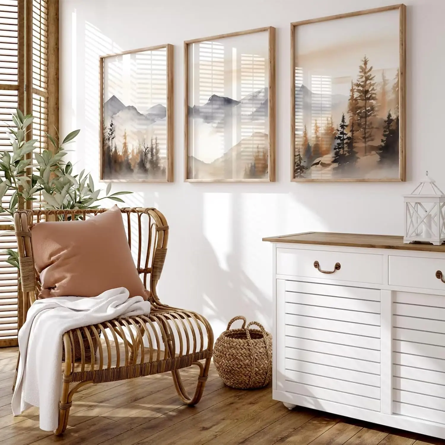 3PCS frameless decorative art print,3Pcs/Set Wall Forest Canvas Poster Natural Landscape Modern Picture Abstract Painting Living