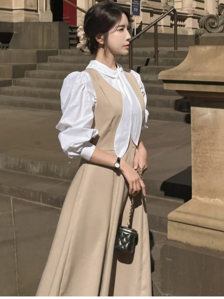 

Ele White irt Женский модный галстук-бабочка с высоким воротником Длинный све-топ Корейский Sle Commute Regular Fit Medium Softn