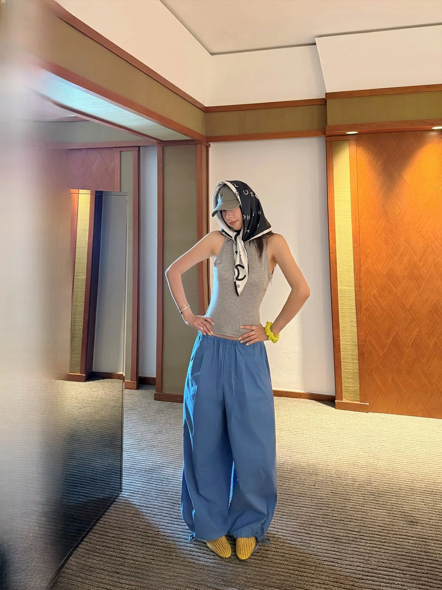 

Ranwear Summer Essential Wide Leg Loose Casual Pants Elastic Waist Drawstring Slimming Straight Cut Cotton Blend Trousers