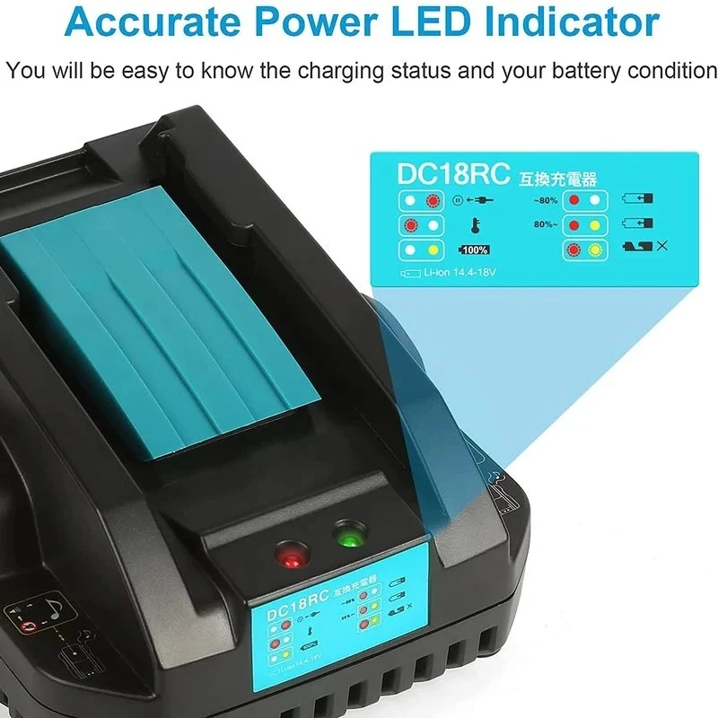 3A/4A MT Single Charge Battery Charger Compatible for Makita 14.4V-18V Lithium Ion Battery DC18RC Rapid Battery Charger Adapter