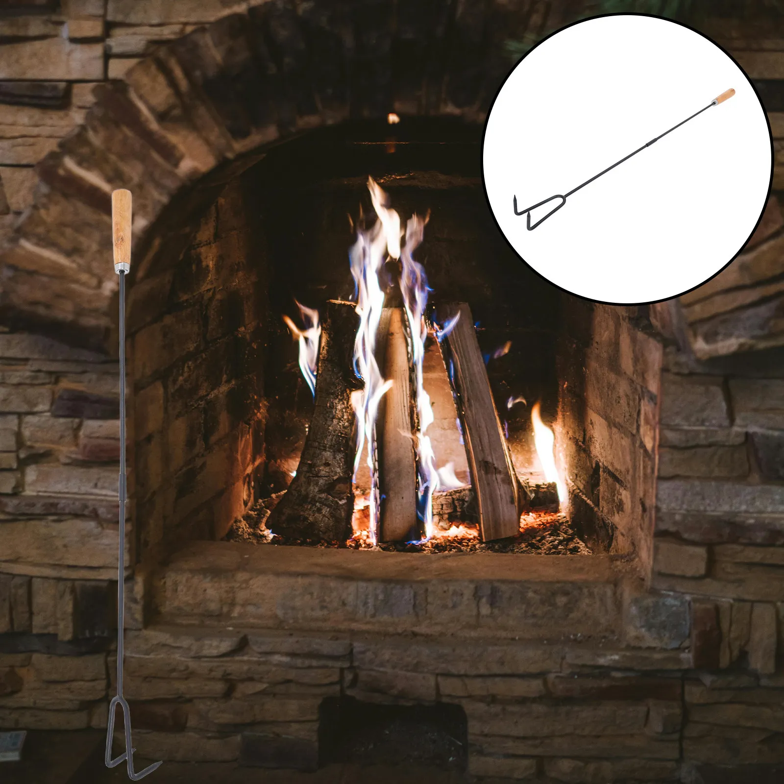 Fire Pit Poker Wooden Handle Heavy Duty Portable Fireplace Tools for Outdoor Indoor Wood Stove Campfire Bbq Poker Stick