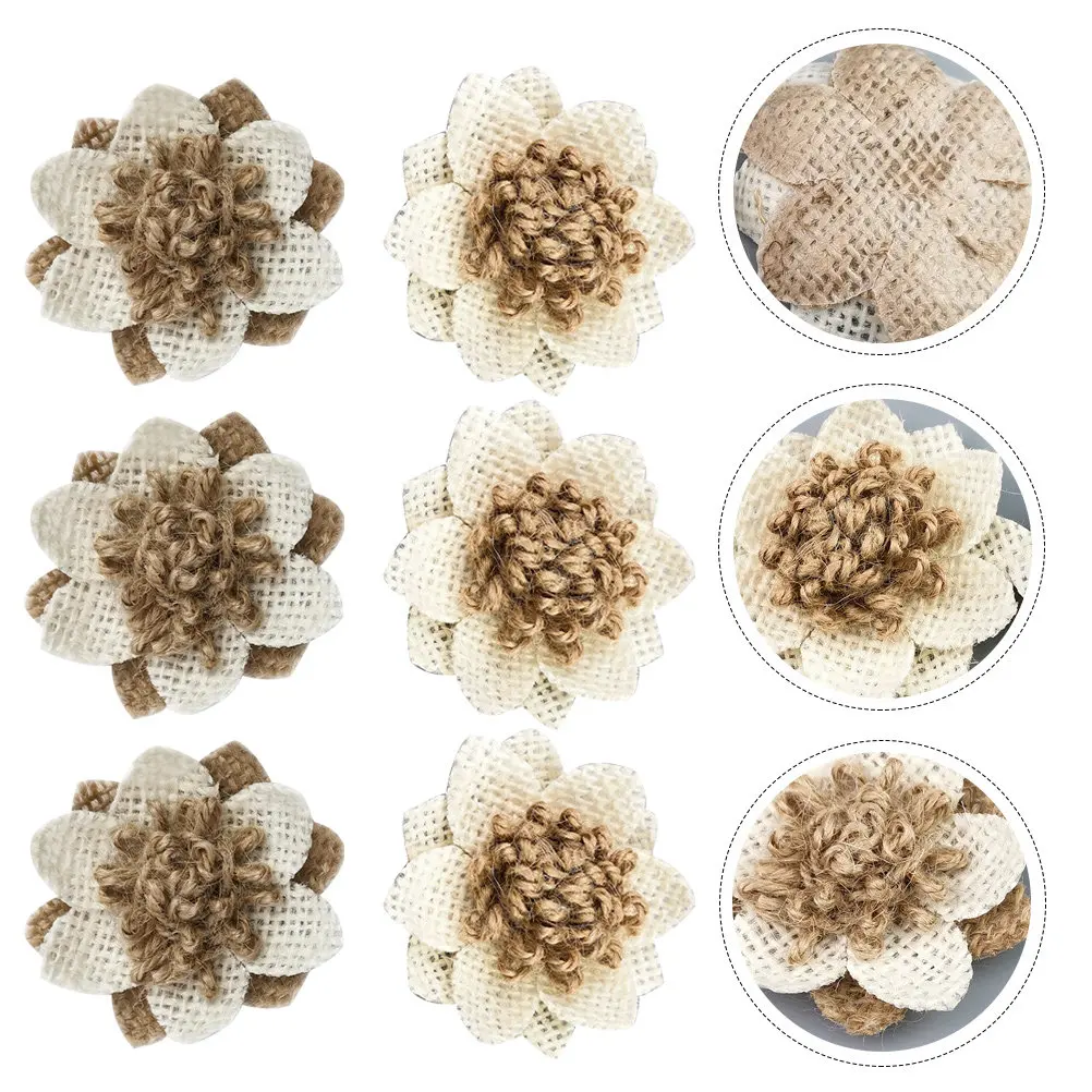 

6 шт. винтажных льняных кисточек из мешковины для декора, ручной работы, для свадебного декора, поделок, в деревенском стиле, с цветочным краем