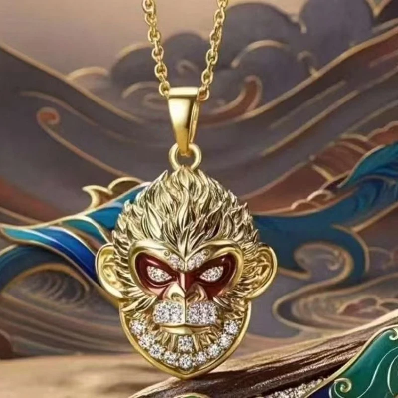 Game Peripheral Black Wukong Myth Pendant Necklace For Men Women Rhinestone Wukong Mask Necklace Punk Y2K Jewelry Birthday Gifts