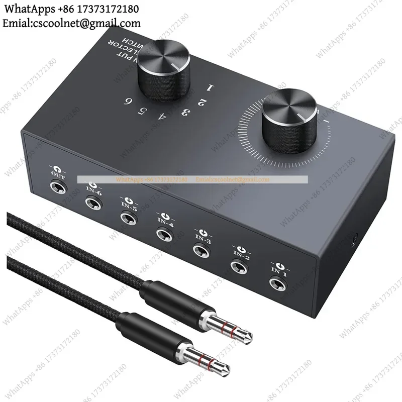 6 Port 3.5mm Audio Switcher Bidirectional Switch 1 in 6 Out 6 in 1 Out for PC Phone Headphone Speaker