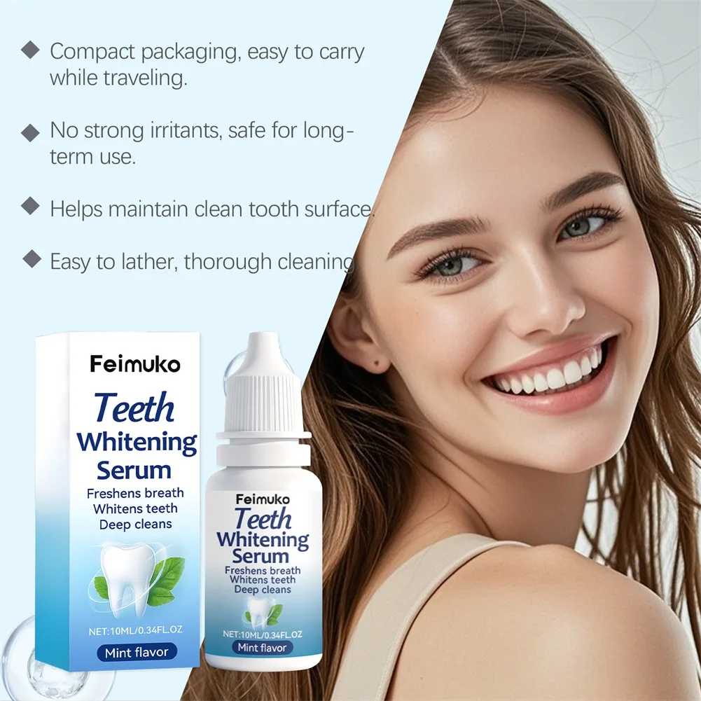 1PCS Tooth Whitening Serum Refreshing Mints Flavor Remove Stains Coffee Tea Eliminates Plaque Whitening Tooth Liquid 10ml