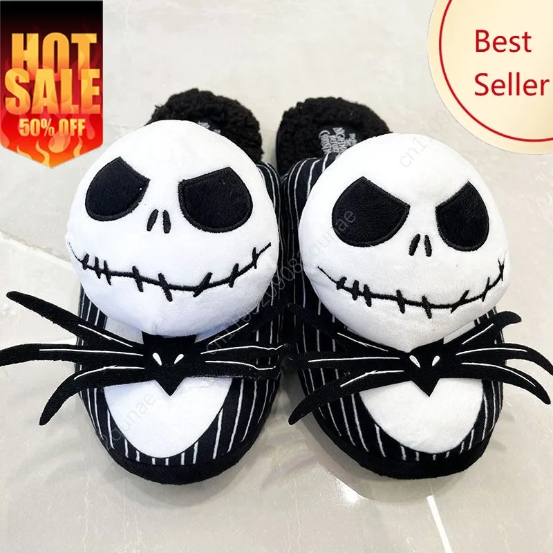 

Disney Jack Skellington Cotton Slippers Winter Warm Shoes Cartoon Jack Doll Plush Slippers The Nightmare Before Christmas Shoes