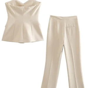 Traf-Foot-Paste und Frauen einzigartiger Brustoberteil, ärmelloses, monochrom, schulter draußen, einfach, set gerader hose, fashion, 2022 12 Hauptverkäufe weibliche formelle Tatsache - №9