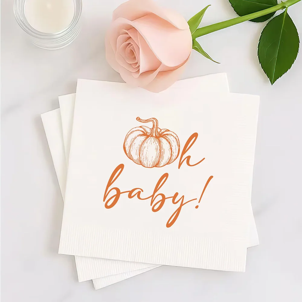 

20 Sheets Oh Baby Pumpkin Cocktail Napkins Baby Shower Desktop Accessories Dessert Napkins Fall Pumpkin Gender Reveal Supplies