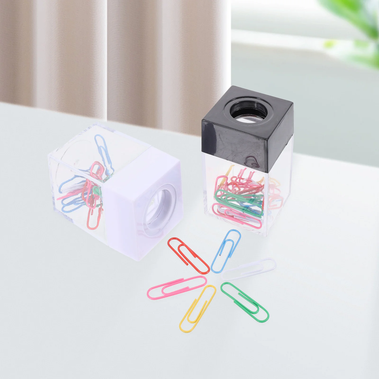 2 Pcs Square Macaron Color Magnetic Paper Clip Storage Bucket Paperclip Table Magnegtic Holder Pp Dispenser