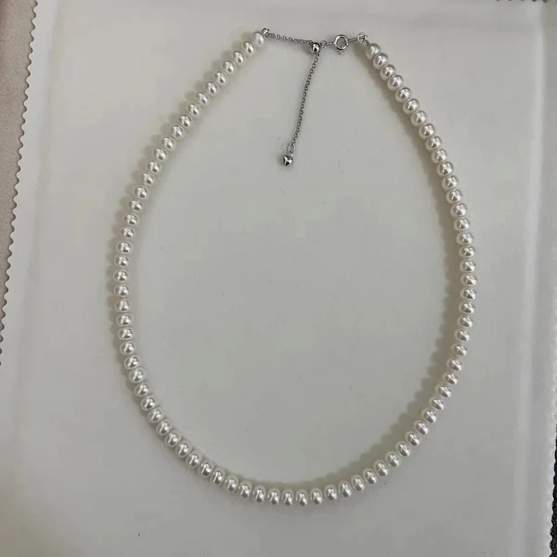 

Natural Freshwater Pearl 5-6mm Potato round Basic Necklace S925 Silver