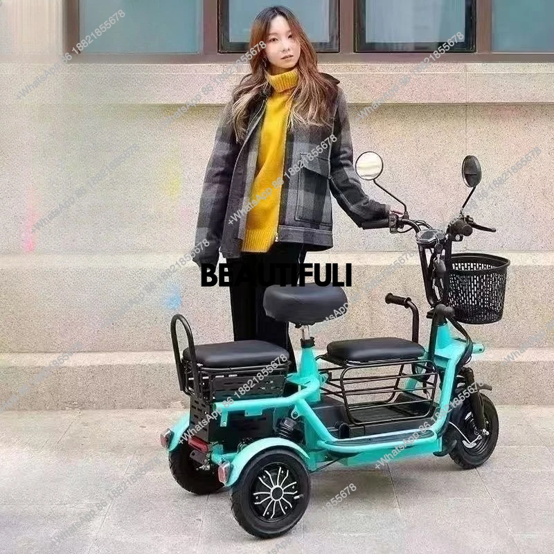 Driving the new electric tricycle household small and light women's parent-child stacking elderly battery car
