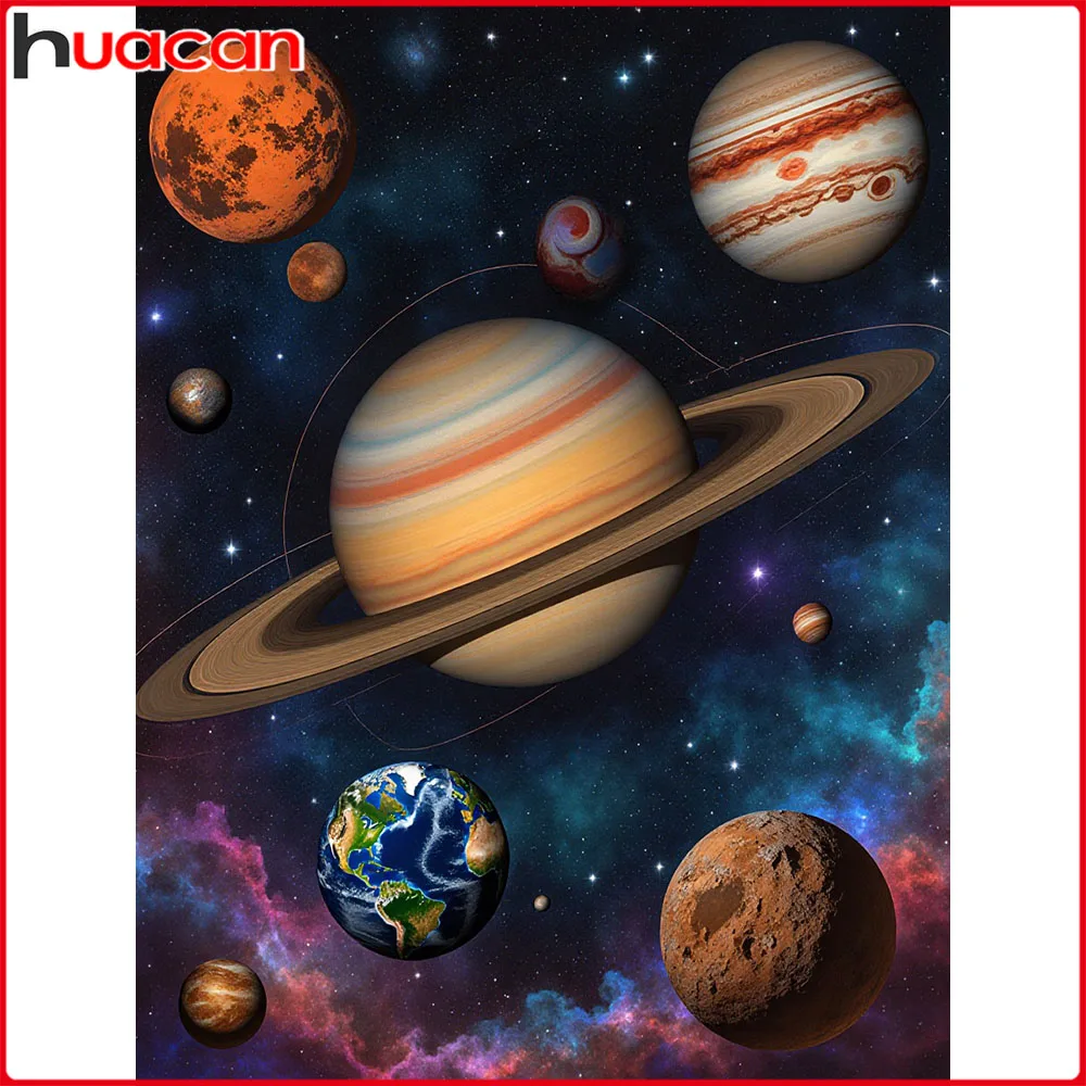 Huacan Neue Kollektion 2025, 5D-Diamantgemälde, Sternenplanet, Diamantmosaik, Landschaft, komplettes Set, Wanddekoration