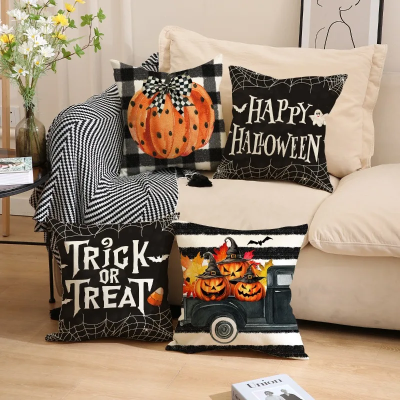 

Happy Halloween Pillows Covers 45x45cm Set of 4 for Fall Decorations, Throw Pillow Cases Indoor Outdoor Ornament