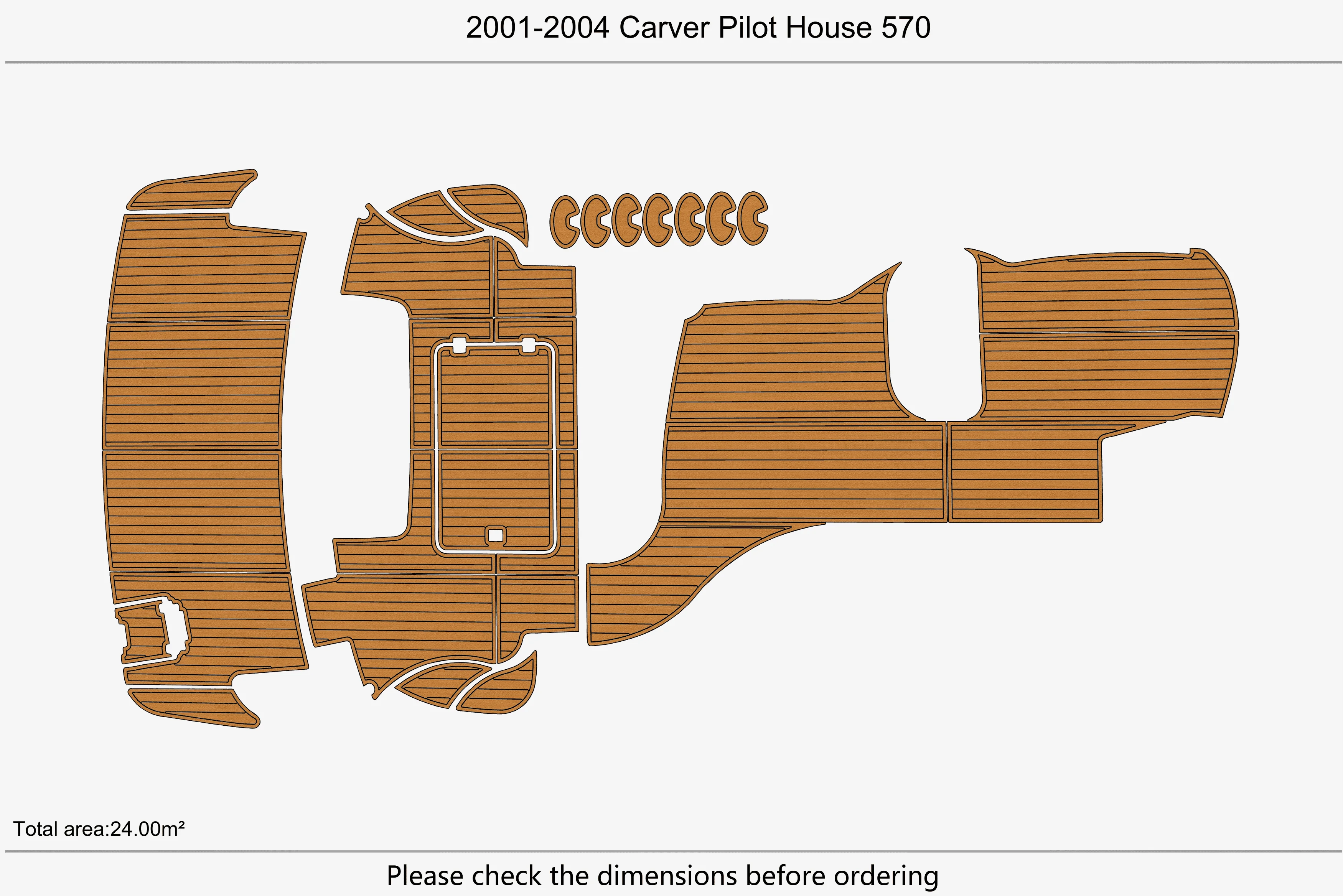Non-Slip EVA Faux Teak Marine Mat Self-Adhesive 6mm Yacht Cockpit Pad for 2001-2004 Carver 570 Pilot House Decking Easy Install