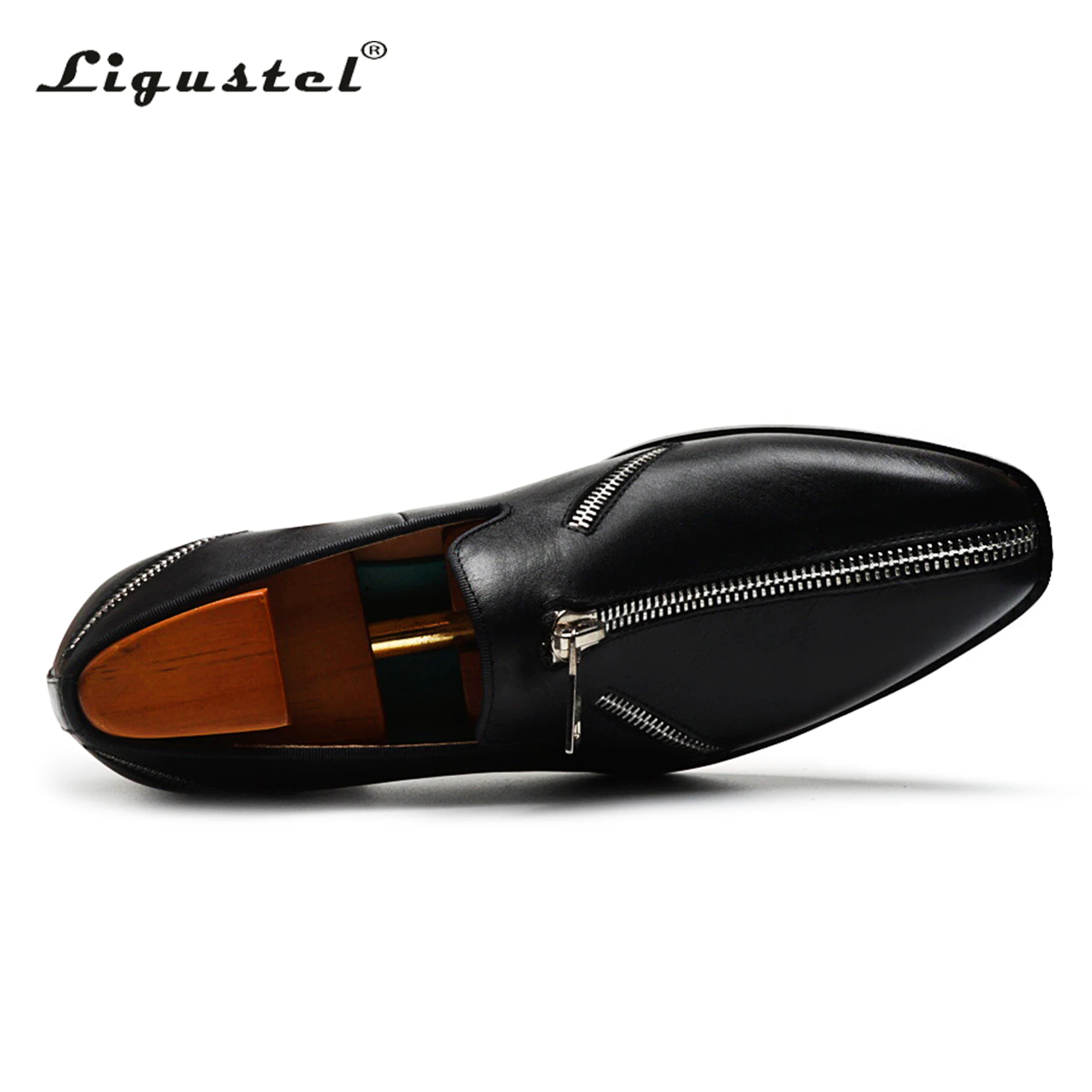 Ligustel-zapatos de suela roja hechos a mano para hombre, mocasines de cuero negro, a la moda, para fiesta de boda, talla grande