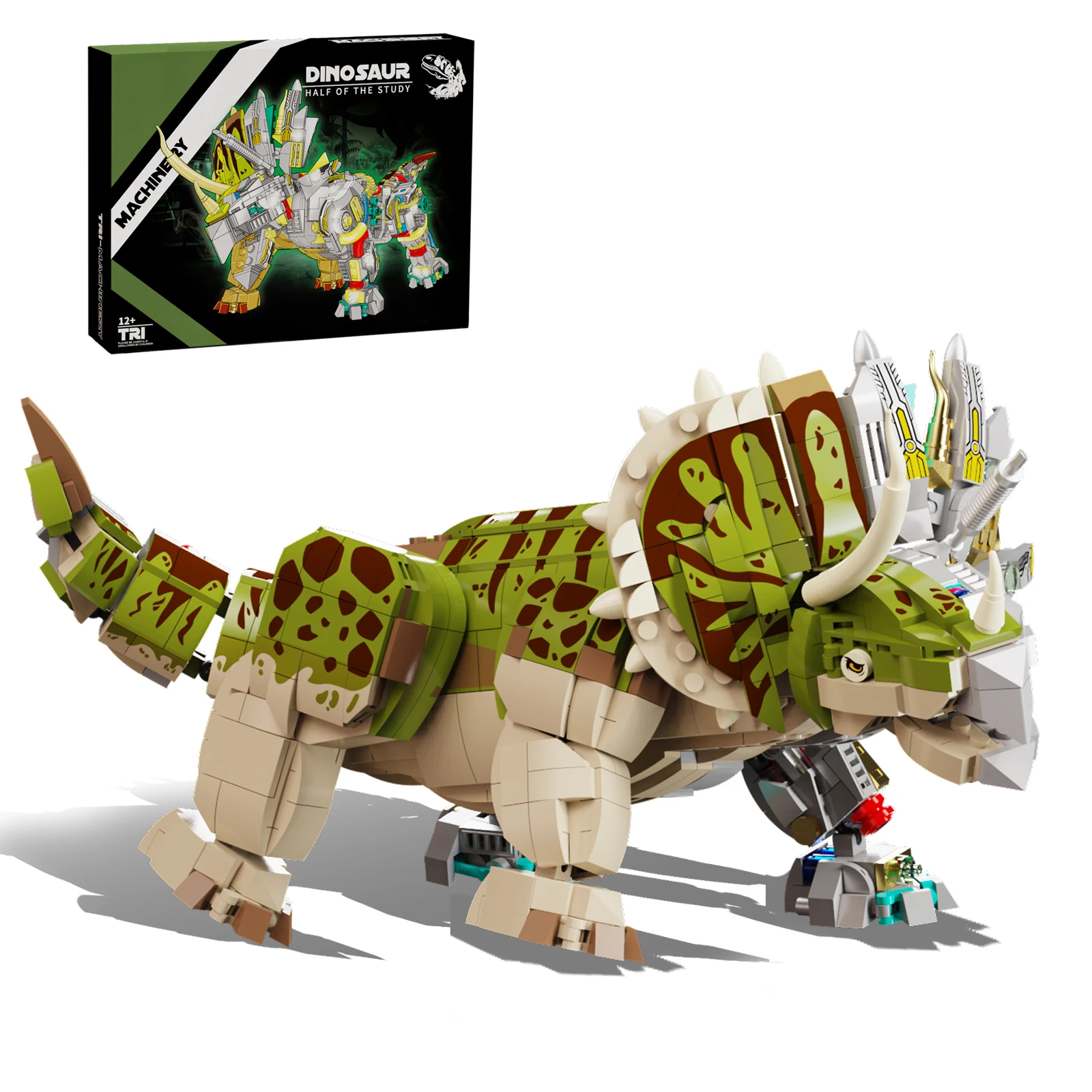 

Steampunk-Style Animal Building Set — Articulated Triceratops with Light-Up Feature, Perfect for Desktop Display and Christmas G