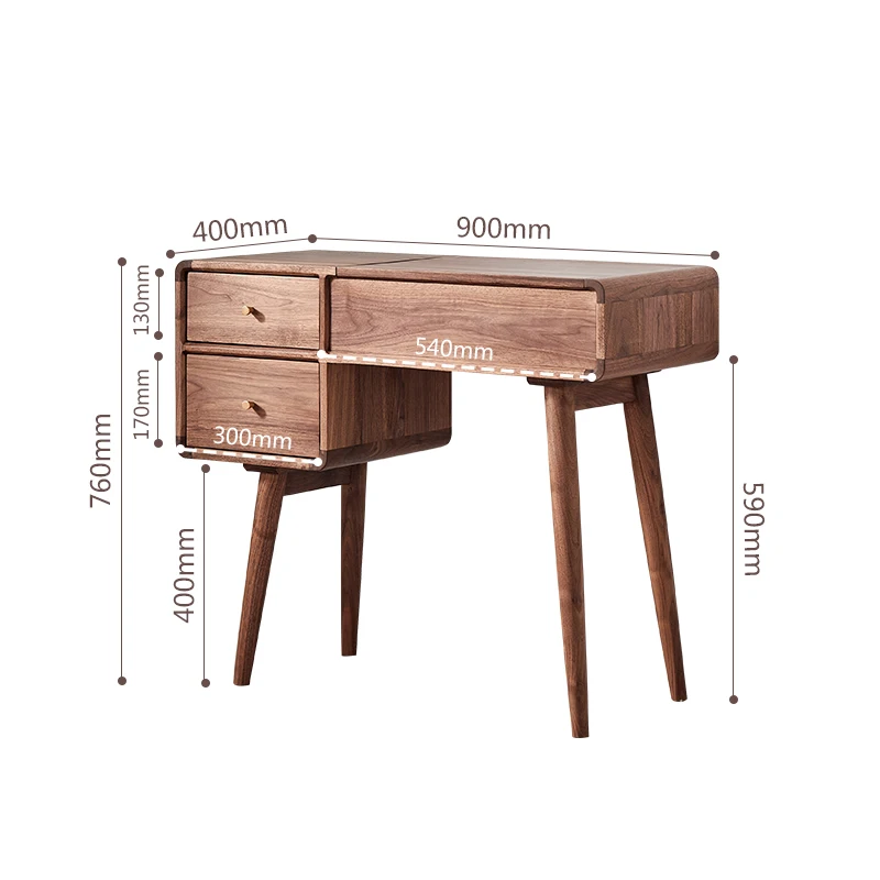 

Black walnut solid wood flip dresser desk integrated bedroom dressing table
