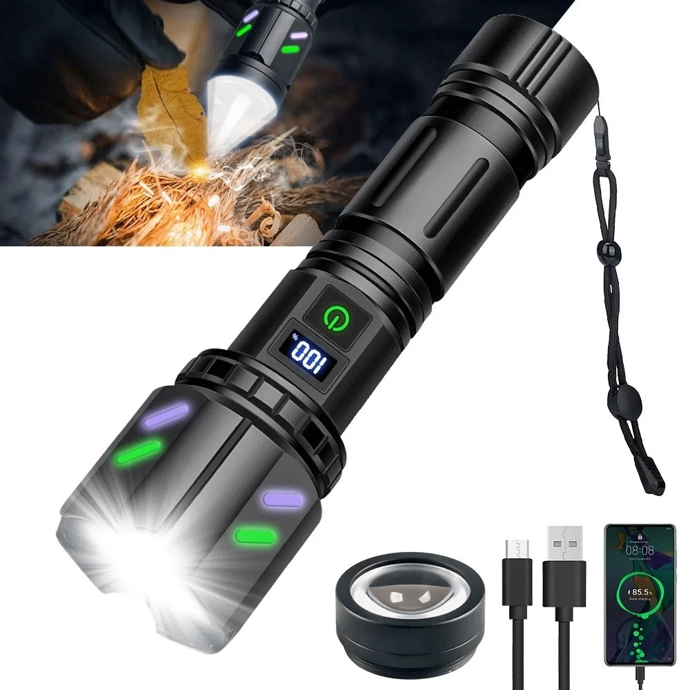 5000LM Tactical Firestarter Led Flashlight Focused Light Source Can Light A Flame Rechargeable Torch Laser Pointer for Outdoor