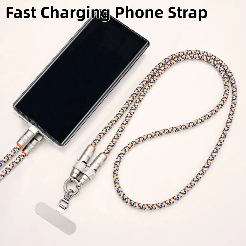 

Type C Data Cable Crossbody Mobile Phone Lanyard PD66W Anti-lost Fast Charging Phone Strap with Patch Braided Phone Hanging Rope