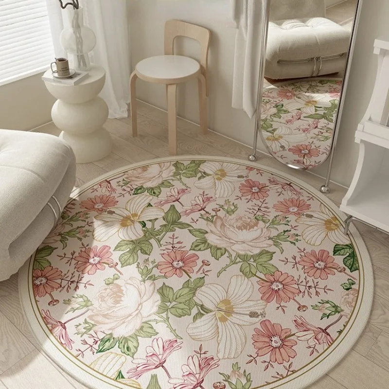 

Pink Floral Bedroom Bedside Carpet American Retro Round Cloakroom Dressing Table Soft Mat Living Room Sofa Chair Rug Tapis 러그