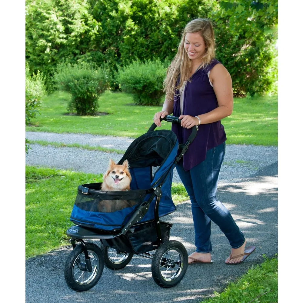 No-Zip Jogger Pet Stroller for Cats/Dogs, Zipperless Entry, Airless Tires, Easy One-Hand Fold, Cup Holder + Storage Basket