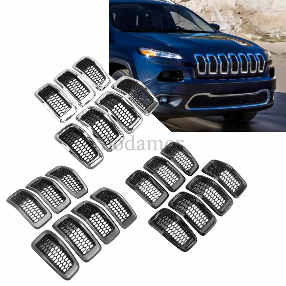 

7PC/Set Front Bumper Upper Grille ABS Plastic Part For Jeep Cherokee 2014 2015 2016 2017 2018 #68303626AA, 68303626AB 68303626AC