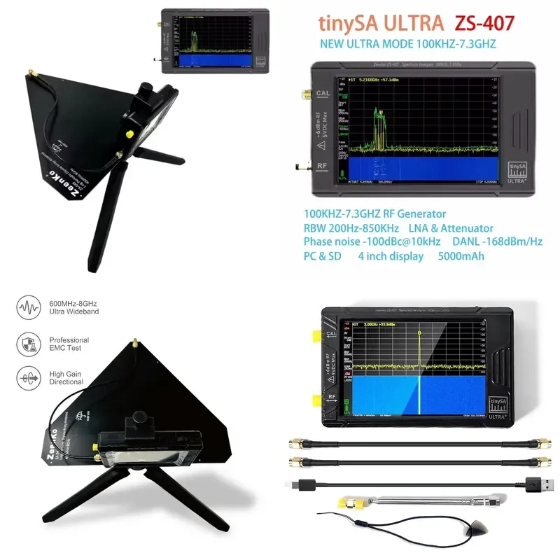 Test Combination ZS-407 100kHz-7.3GHz Analyzer with ZA-048 400MHz-8GHz Wideband Antenna for Filter Measurement