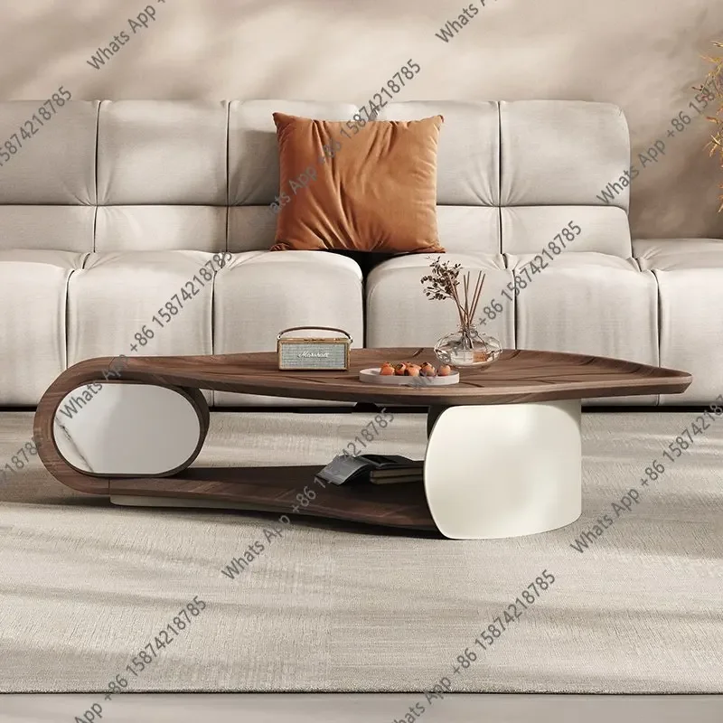 

Кофейный столик в средневековом итальянском стиле, минималистичный, дизайнерский, из орехового дерева и кожи, с художественным оформлением, для гостиной, современный, необычной формы