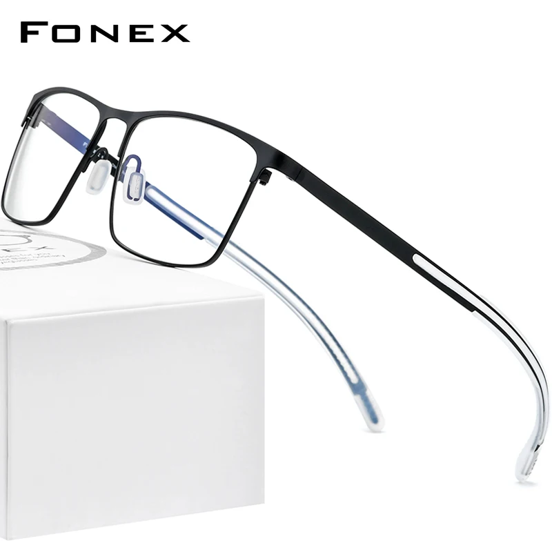 FONEX Pure Titanium Eyeglasses Frame Men Square Glasses Man 2020 New Silicone Eyewear 8553