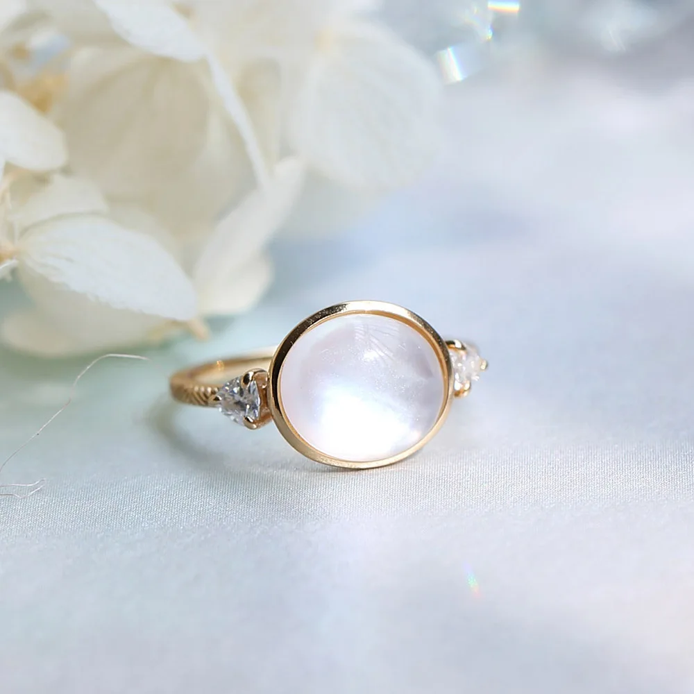 925 Silver Rings for Women Accessory Wedding Bijoux Gradient Night Natural Clear Crystal Shell 14K Light Gold Plated Rings RI172