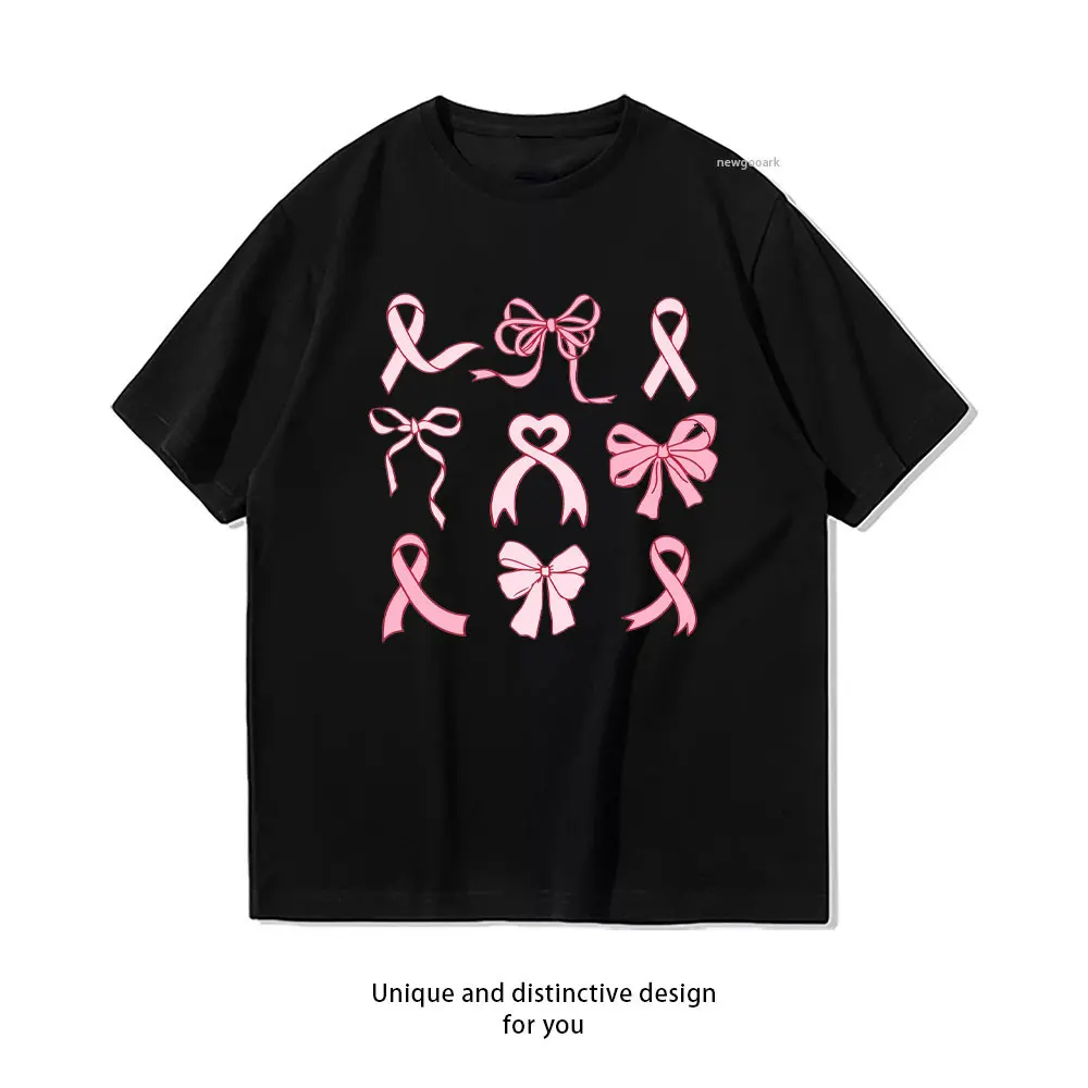 Breast Cancer Awareness Pink Ribbon Coquette Shirt Woman Man Summer Cotton Graphic T Shirts Adult Streetwear Camisetas Tops