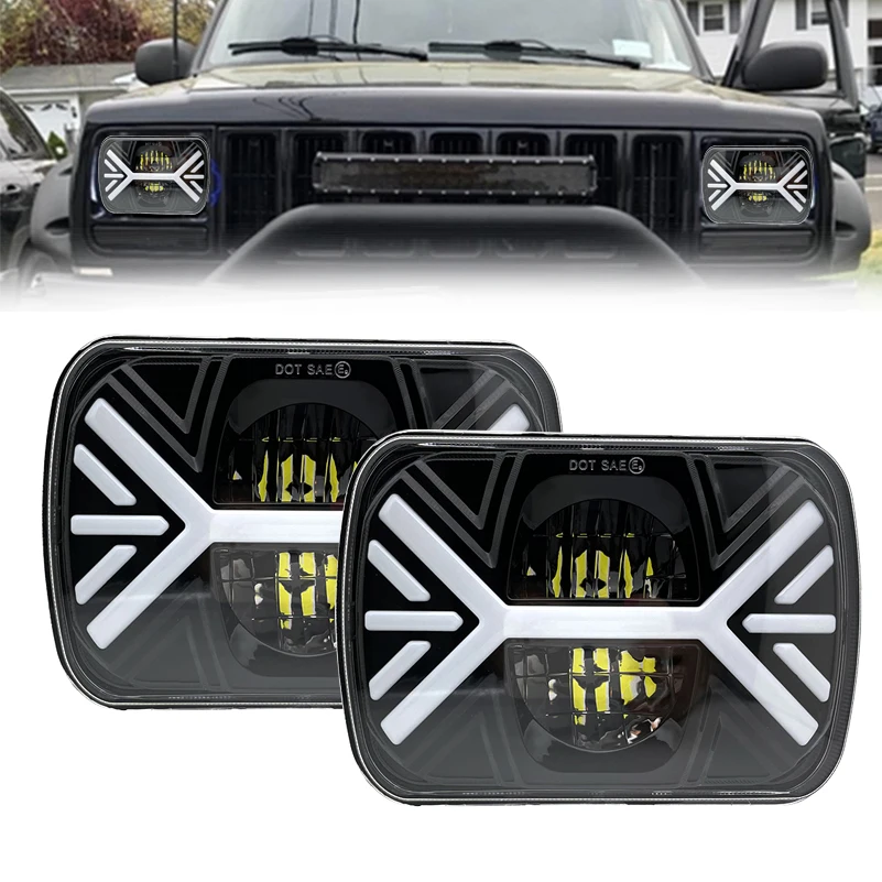 

2 pcs Led LED Car Headlight 5x7" 7X6" Inch Square DRL Turn Signal Hi/Lo Beam For Jeep Wrangler YJ Cherokee XJ truck 4X4 12V 24V