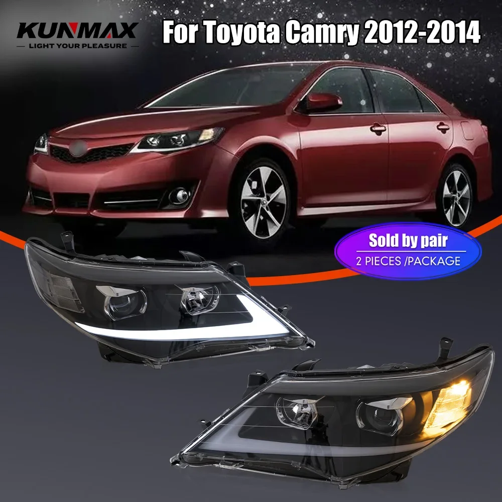 Par de conjunto de farol de carro led para toyota camry 2012-2014 lâmpada de cabeça dianteira drl sinal de giro faróis plug and play