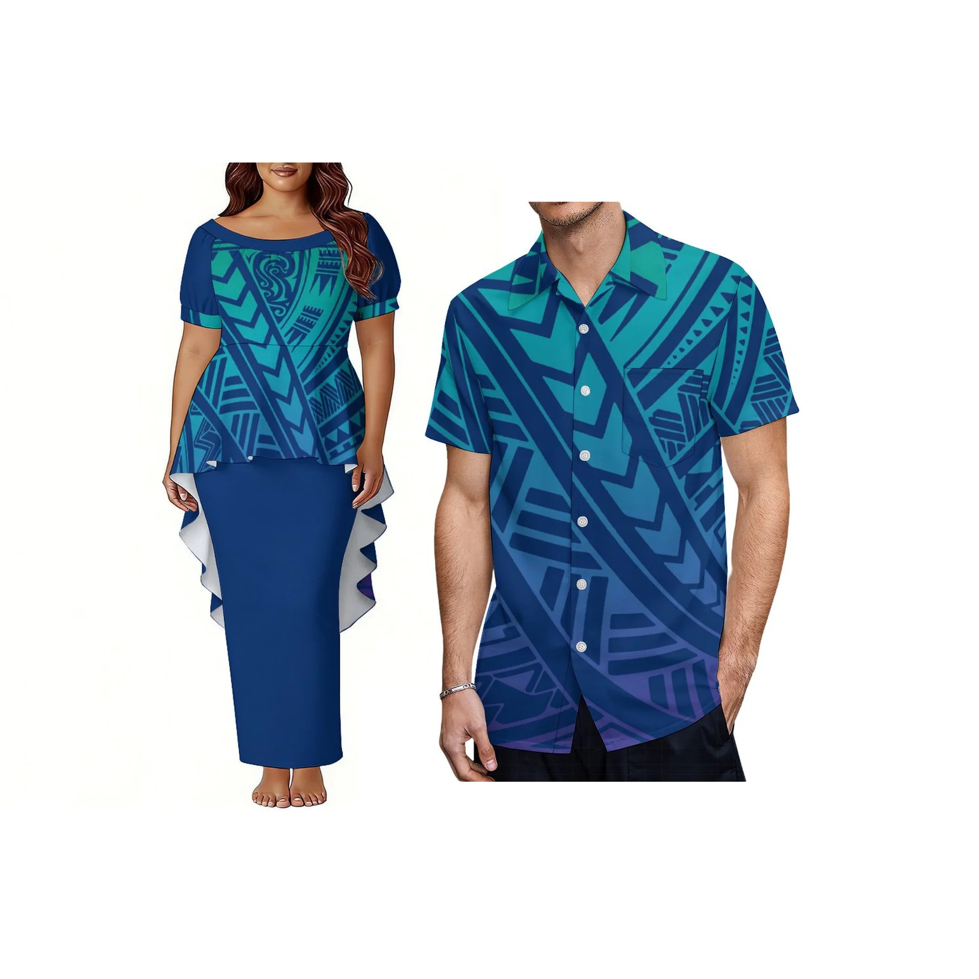 Factory Wholesale Custom Elegant Womens Fishtail Dress Polynesian Design Puletasi Puff Short Sleeve Prom Dress Two Pieces