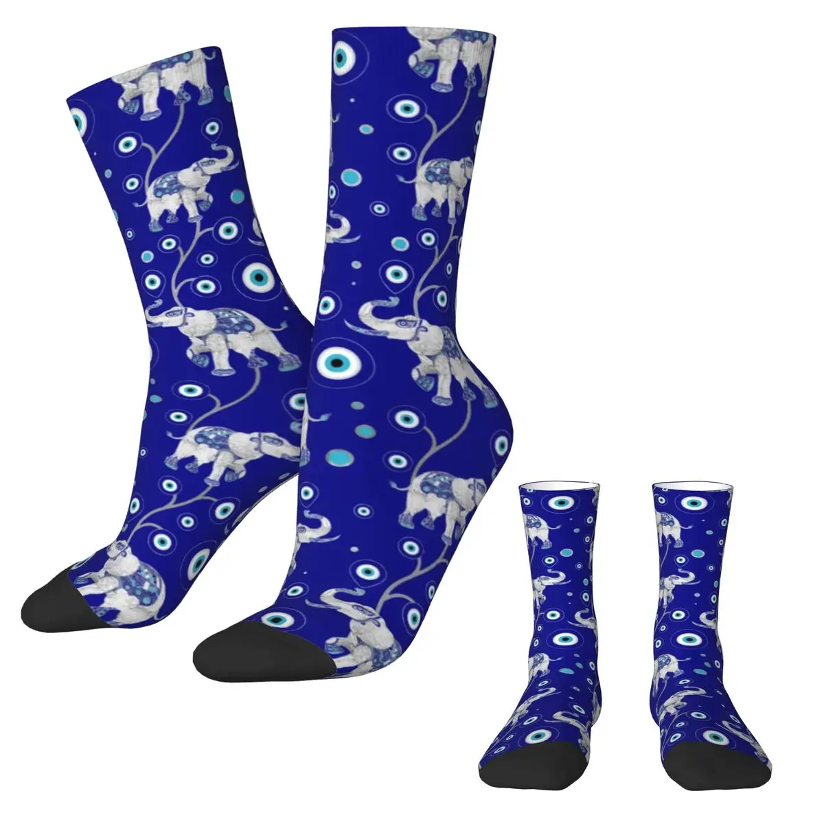 Evil Eye Elephant Socks Good Luck Amulet Casual Stockings Women Men Soft Running Sports Socks Autumn Pattern Anti-Slip Socks