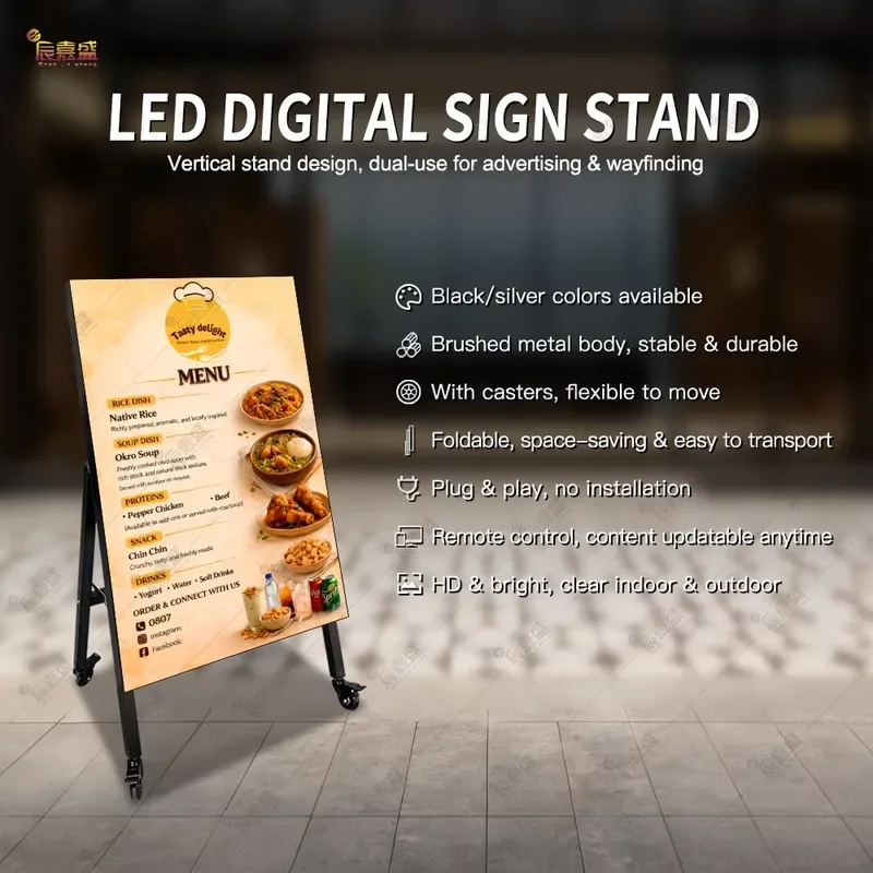 High Quality Digital Poster Foldable LED Water Sign Display Screen Portable Movable Floor Standing for Advertising