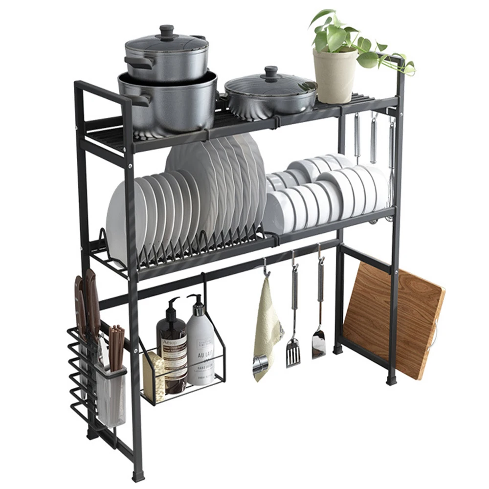 2-Tier Over The Sink Dish Drying Rack Stainless Steel Above Sink Dish Rack Sink Cutlery Drainer Kitchen Storage Shelf 31.5