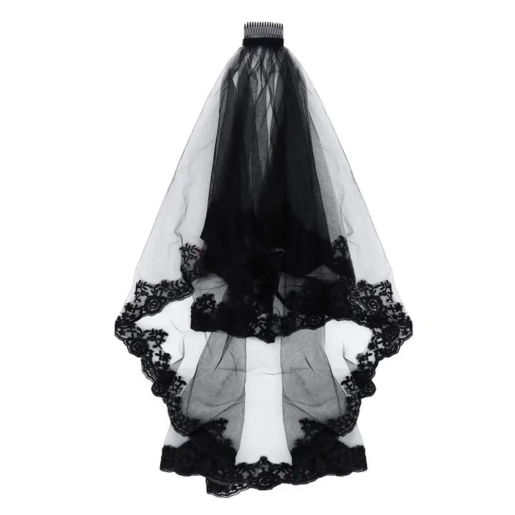 

Thick Wedding Veil Black Lace Bride for Marriage Accessories 2024