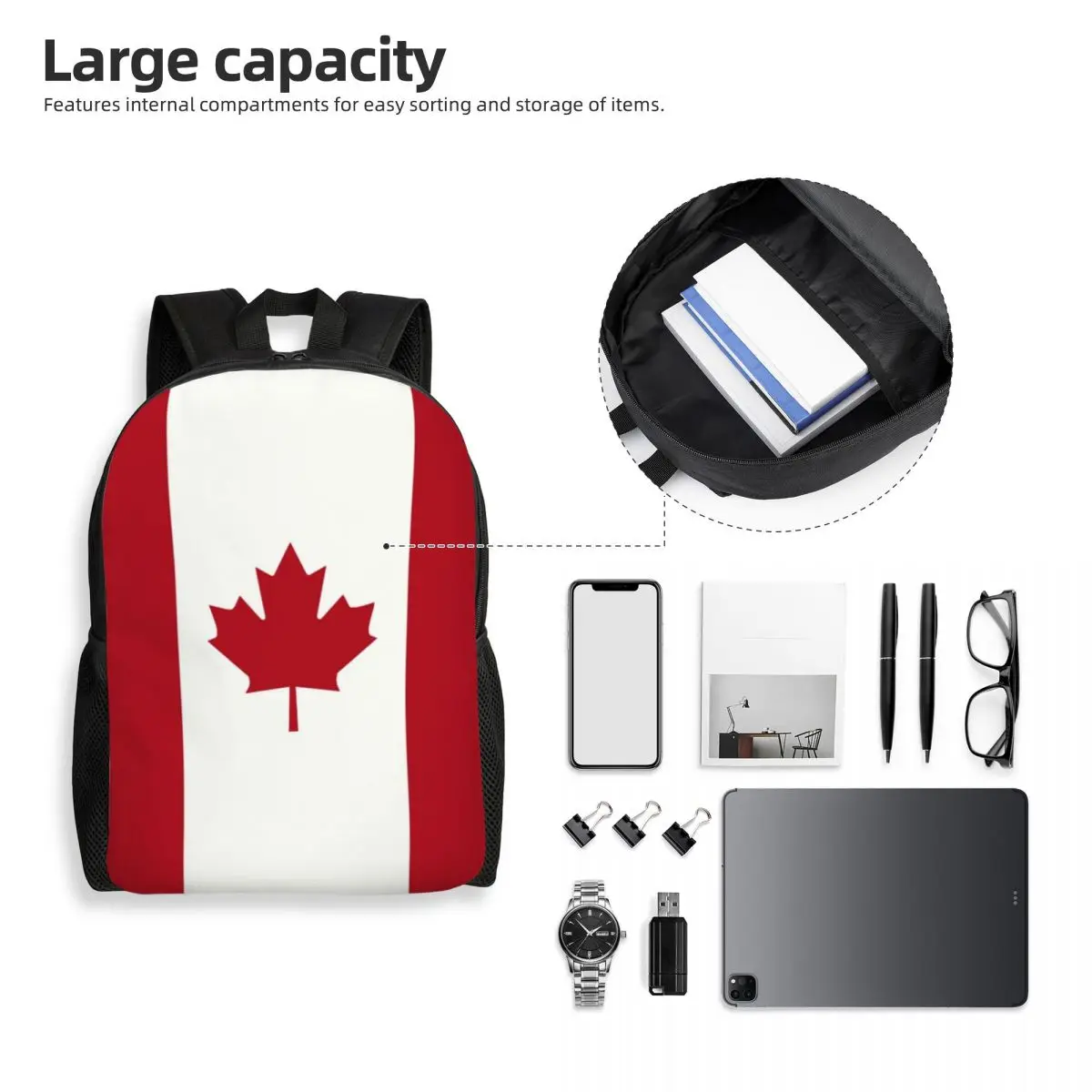 Bandeira do Canadá Mochila de Viagem para Homens e Mulheres, Mochila Escolar Laptop, Patriotismo Mochila Estudante Universitário