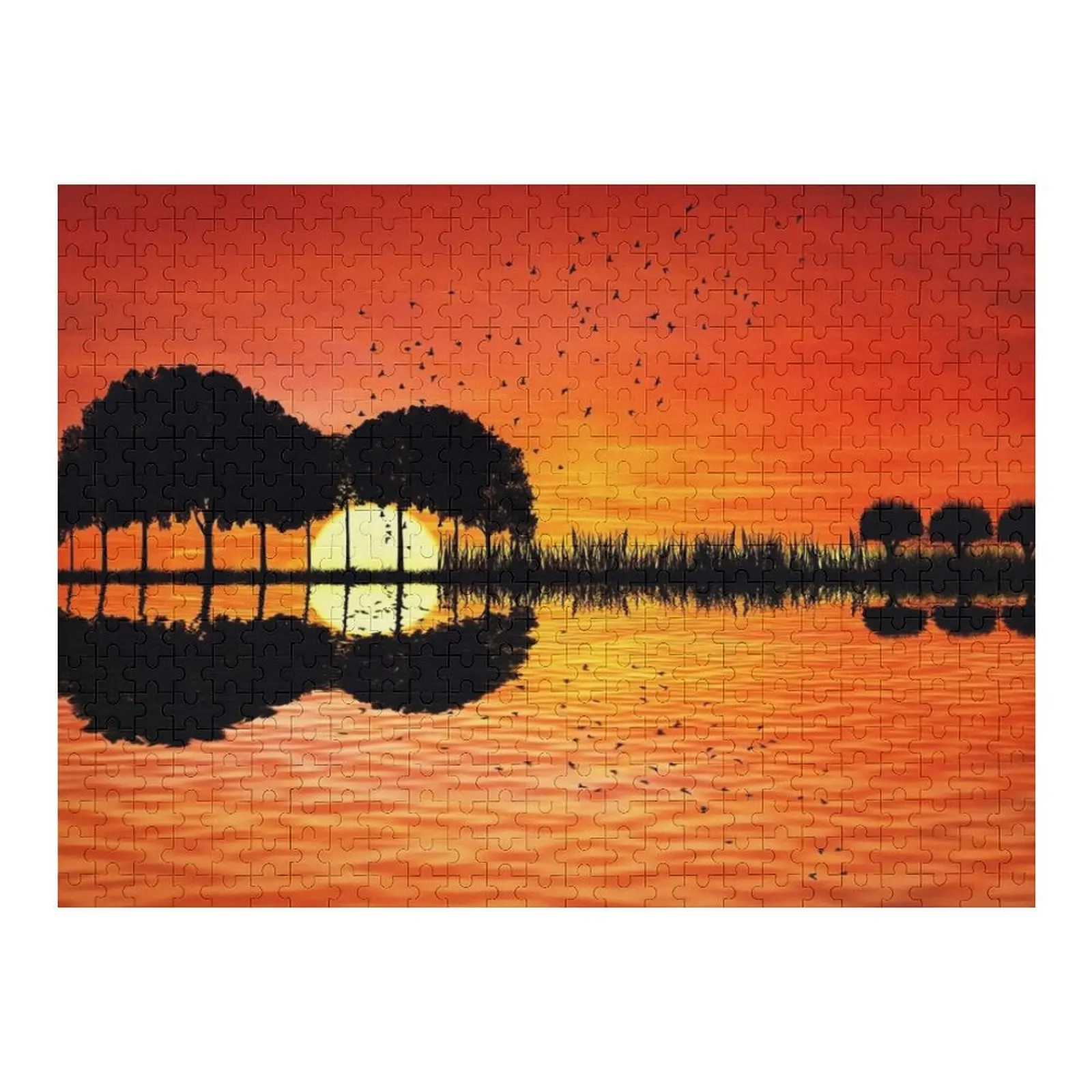 

guitar island sunset Jigsaw Puzzle Custom Child Gift Wooden Compositions For Children Jigsaw For Kids Photo Custom Puzzle