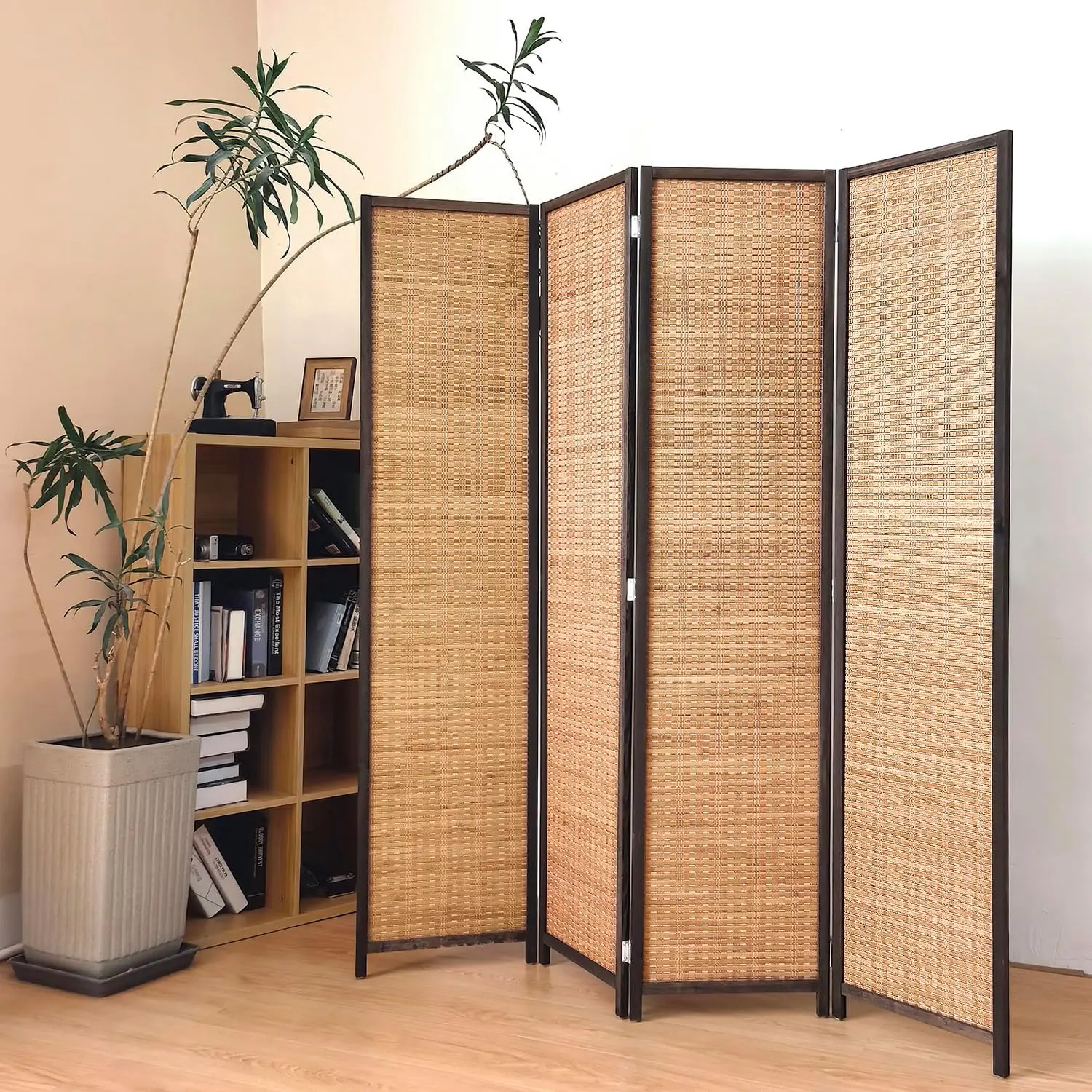 

4 Panel Bamboo Room Divider Screen,5.6 FT Tall Bamboo Divider Folding Panel Screen,Freestanding Panel Divider for Room S