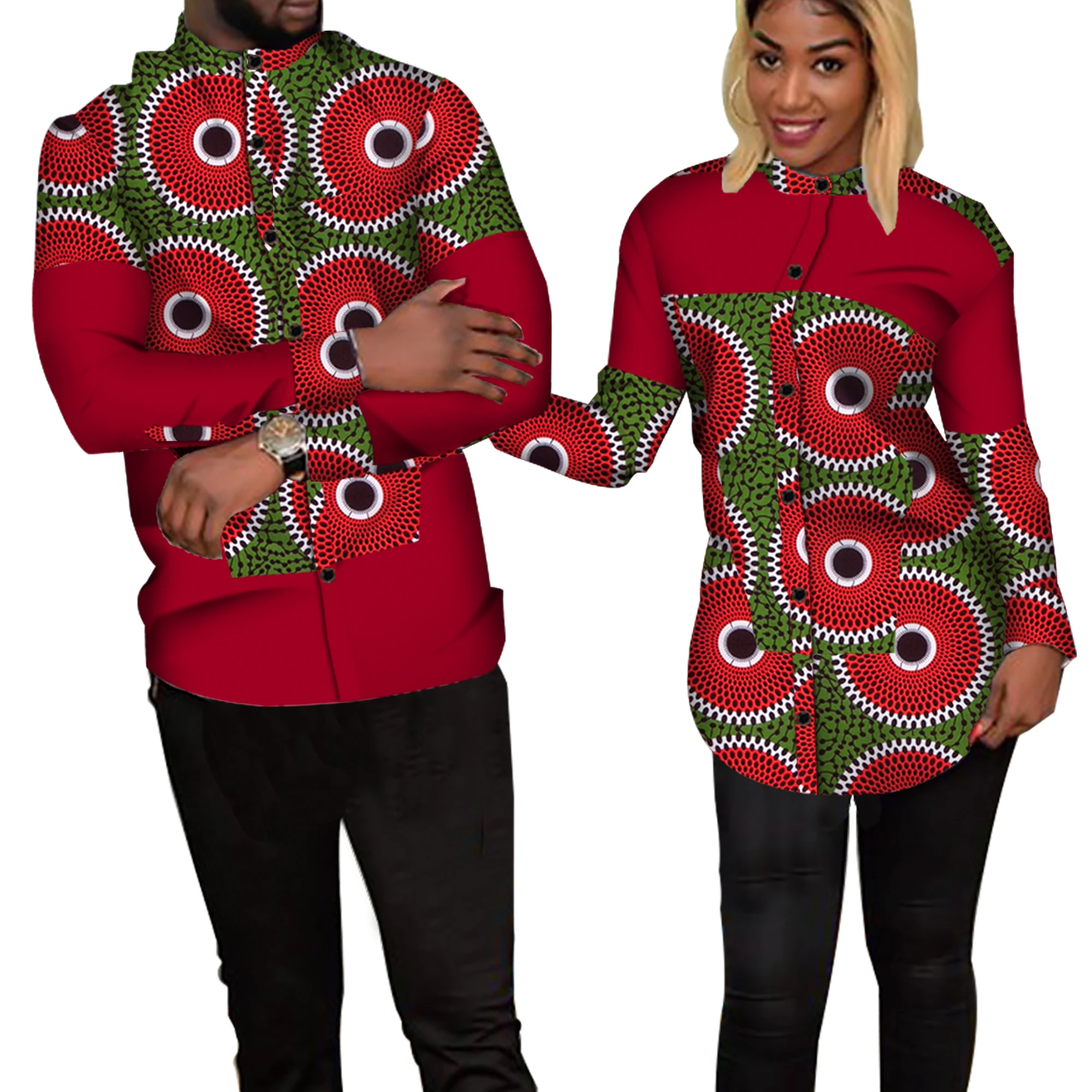 Vêtements traditionnels africains pour couples, chemise à imprimé patchwork, bazin riche, vêtements pour amoureux, femmes et hommes, WYQ235