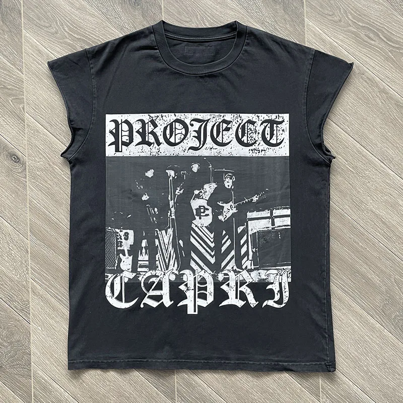 

Футболка Project Capri Roabilly Bla Waed Svel T-irt Urban Fashion Stand Fit Summer Youth Trend Daily Wear с круглым вырезом