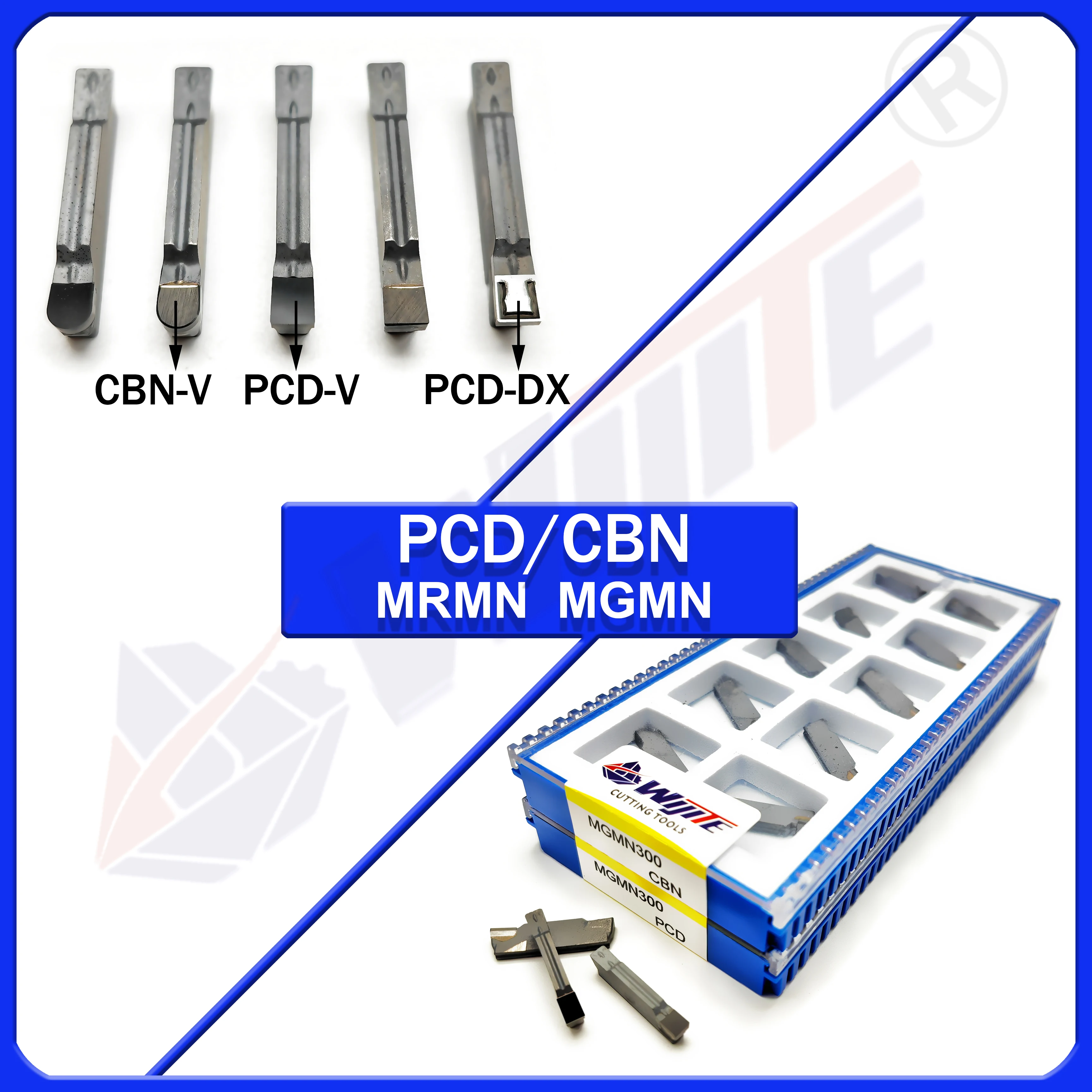 

PCD MGMN MRMN 150 200 300 400 500 tool are used for aluminum and copper.CBN tool are used for hard steel and cast iron
