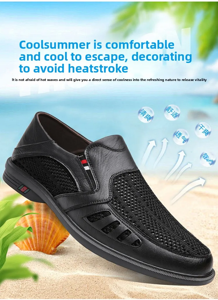 

Men's 2026 Summer New Business Casual genuine leather Shoes Soft soled Mesh footwear Breathable Hollow out Sandals for men