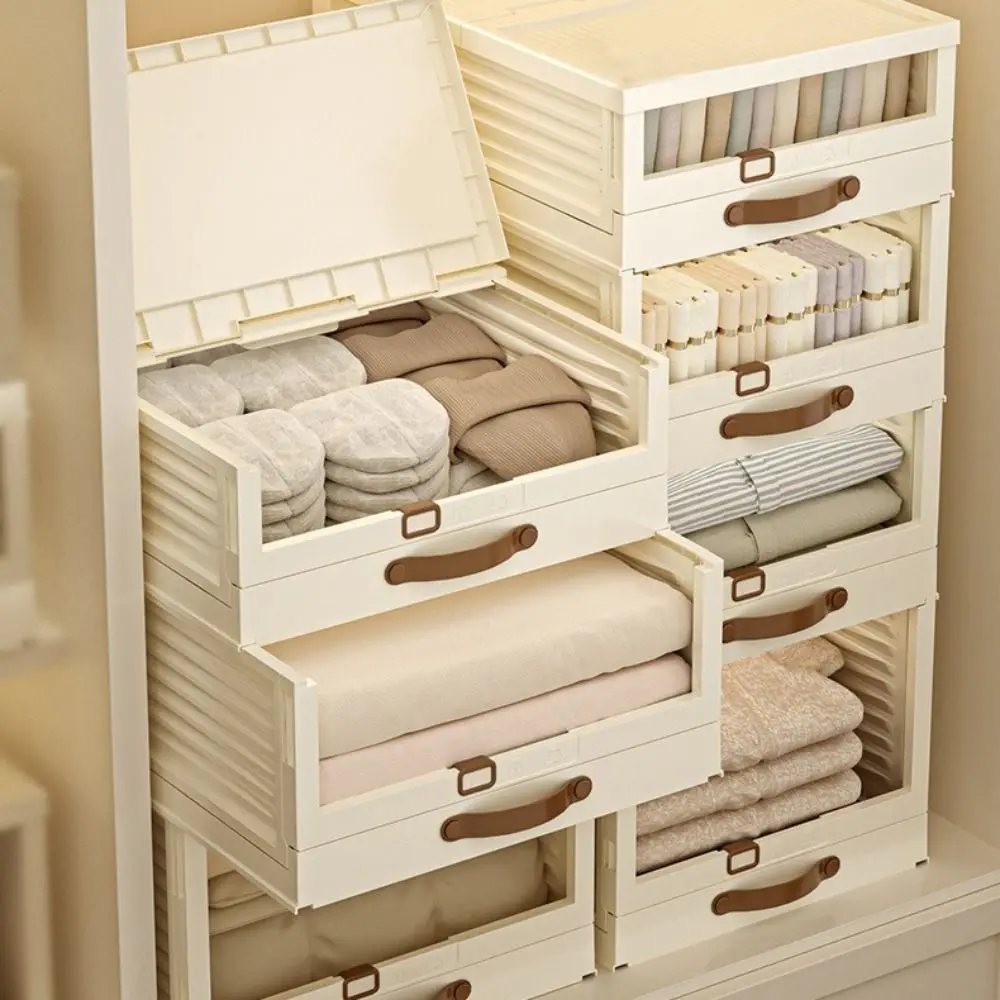 Household Plastic Drawer Organizer Foldable Stackable Cabinet Storage With Handle Pull Out Storage Box Closet Storage