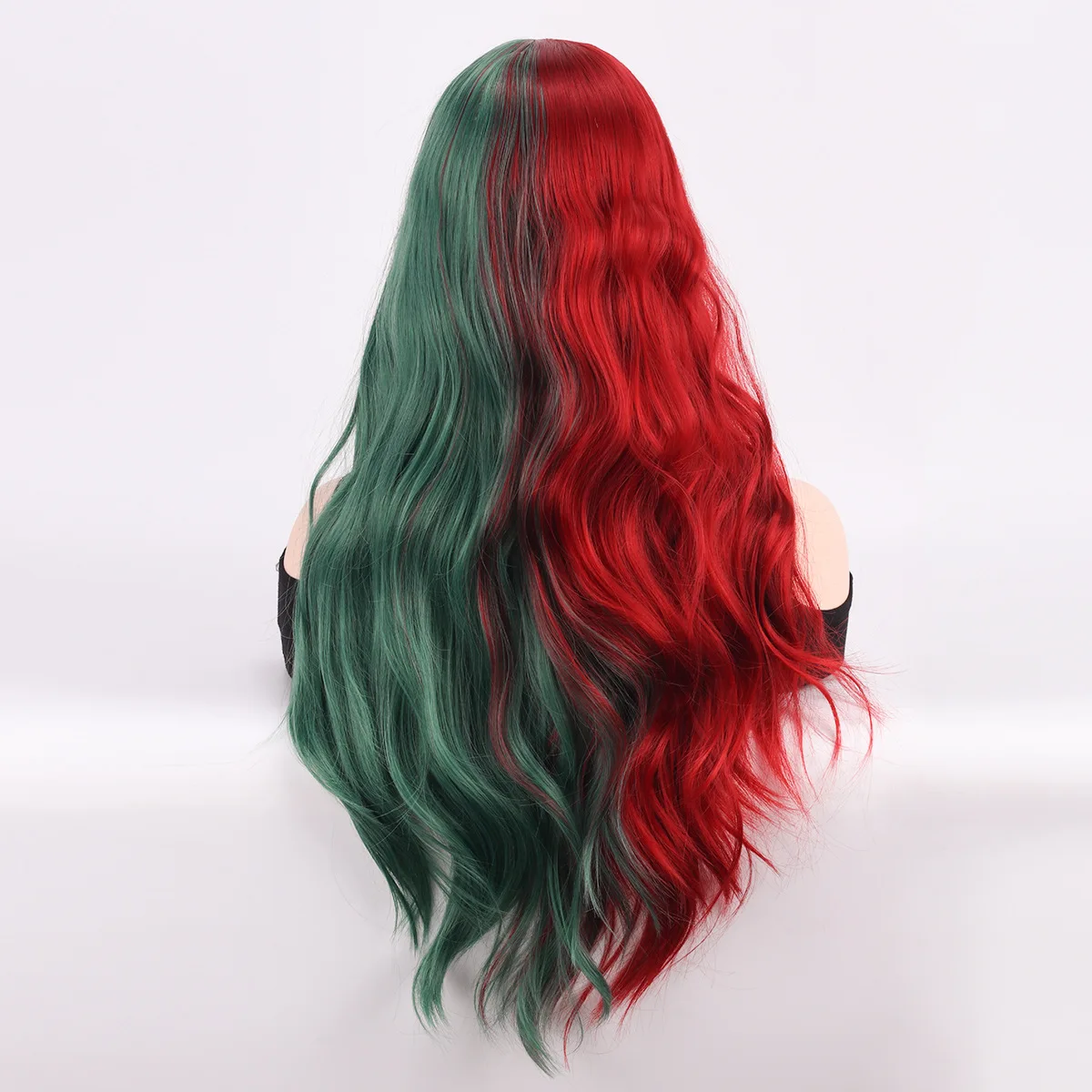 

Christmas red green wig for women, synthetic wavy long curly hair with bangs long hair, comes with Christmas hair clips as gift