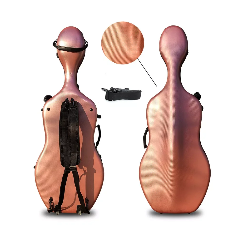 New Cello Case 4/4 Carbon Fiber Cello Box Protect carry strap Pink Gold sturdy and lightweight Durable #US