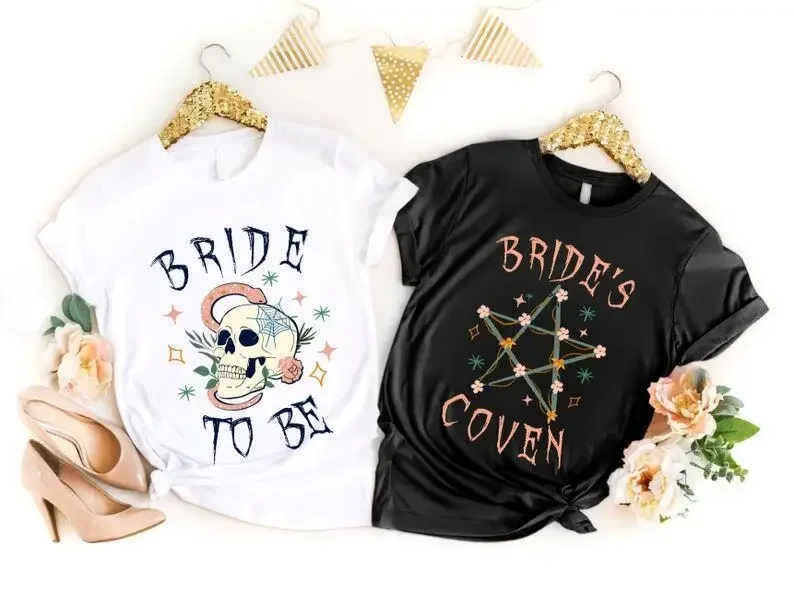 

Custom Halloween Bachelorette Party skull T-Shirts, Bride and Bride's Bachelorette 100% cotton Streetwear y2k Drop Shipping